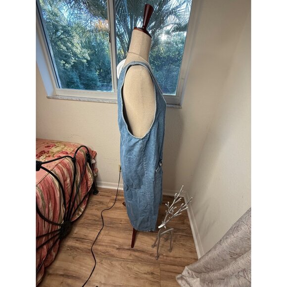 Vtg 90 Denim Jumper Maxi Dress L Front Zipper Pockets Modest Country Teacher Y2K - Picture 9 of 16